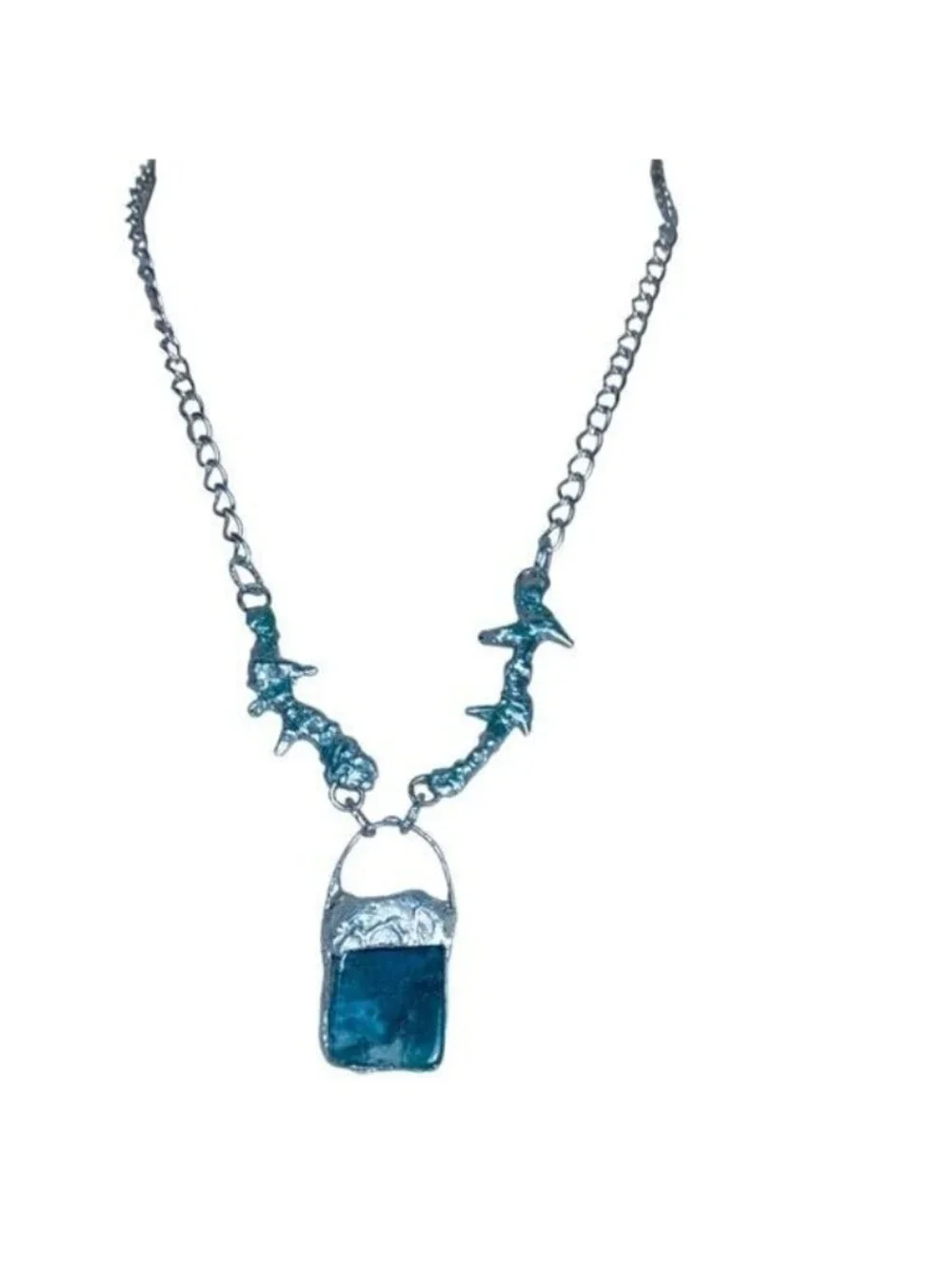 Moss Agate Pendant - Free Form Brutalist Silver Thorn Necklace | Alma Antigua